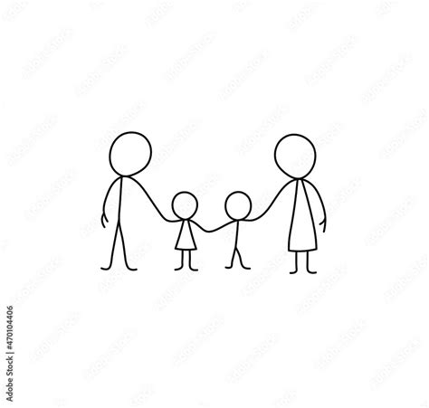 Vector isolated family members doodle drawing. A family of four doodle ...