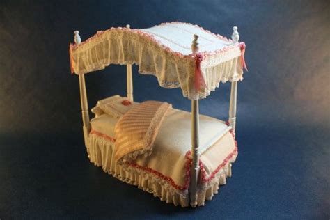 Dollhouse Miniature White Canopy Bed is Hand Dressed in White | Etsy ...