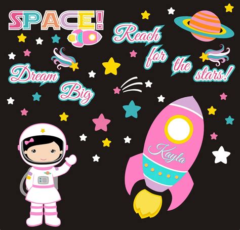 Girls Space Wall Decals RocketShip Decal Girls Astronaut | Etsy