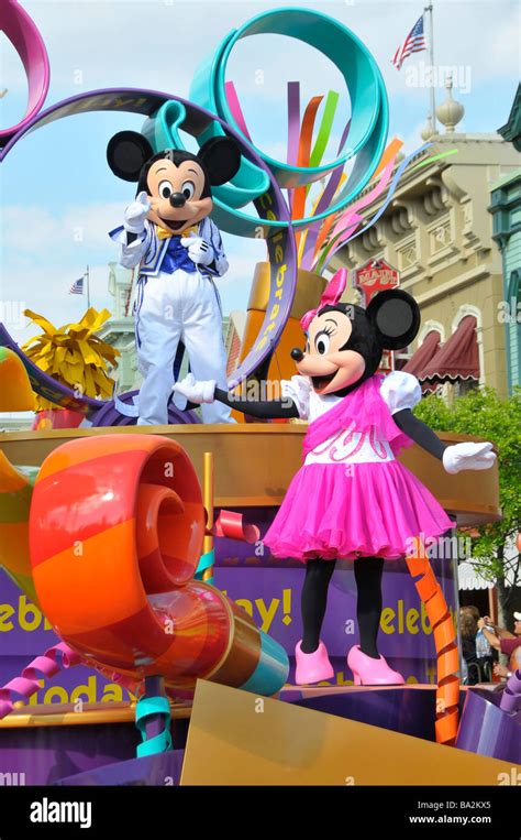 Mickey Mouse and Minnie Mouse on Float in Parade at Walt Disney Magic ...