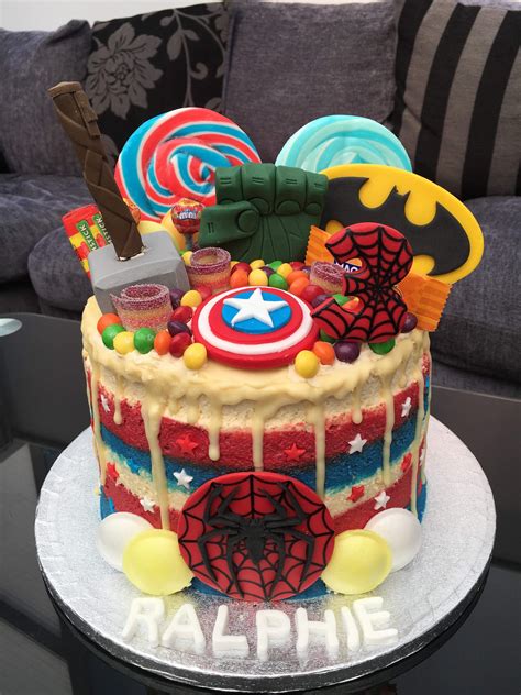 Marvel themed 3rd birthday cake #marvel #cake #marvelcake #dripcake | Marvel birthday cake ...