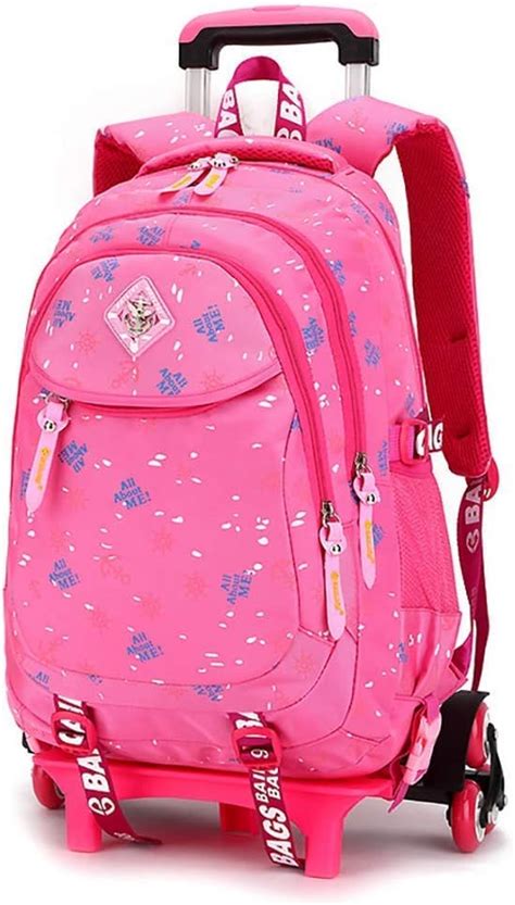 6 Wheels LYLN Rolling Backpack Girls Backpack with Wheels Removable Waterproof Nylon School Bag ...