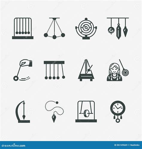 Vector Flat Line Icon of Pendulum Types. Newton Cradle, Metronome ...