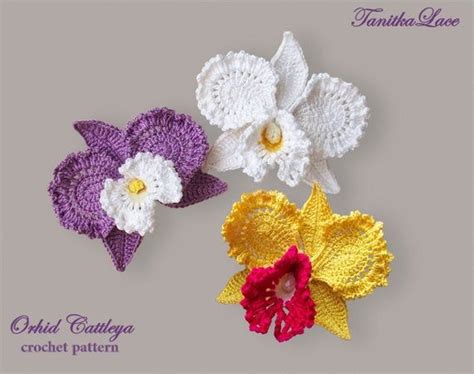 Pattern Orchid Cattleya Crochet Flower PDF Photo Tutorial for Making Jewelry and Decoration ...