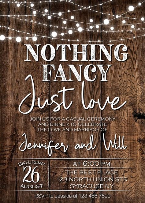 Rustic Nothing Fancy Just Love invitation Casual Party | Etsy | Casual ...