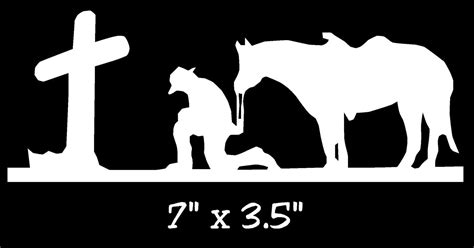 Cowboy Praying at Cross white vinyl decal