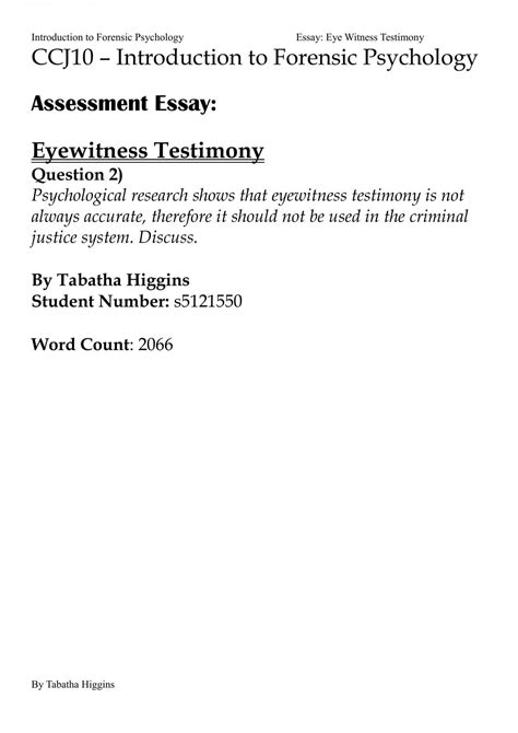 Eye Witness Testimony | 1010CCJ - Introduction to Forensic Psychology ...