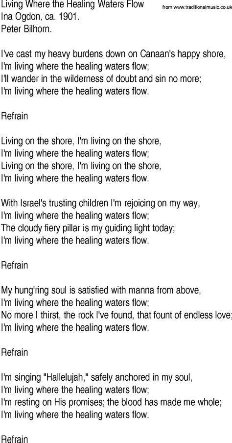 Hymn and Gospel Song Lyrics for Living Where the Healing Waters Flow by ...