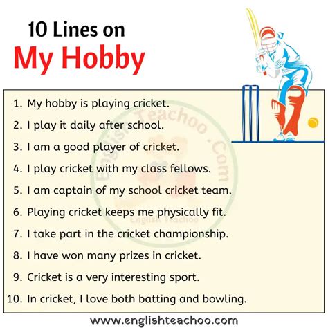 10 Lines on My Hobby 1 | Essay writing examples, Essay writing, Reading comprehension lessons