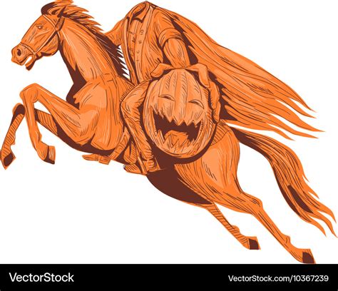 Headless Horseman Pumpkin Head Drawing Royalty Free Vector