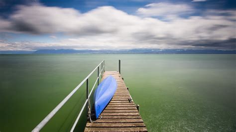 Wallpaper Lake, dock, boat, clouds 2560x1600 HD Picture, Image