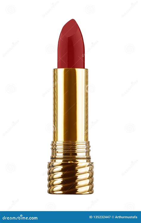 Wine Red Color Lipstick Sample In Golden Tube, Isolated On White ...