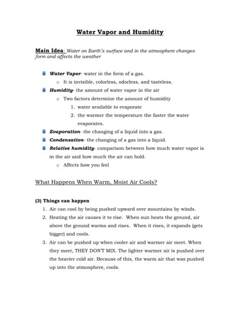 Water Vapor and Humidity