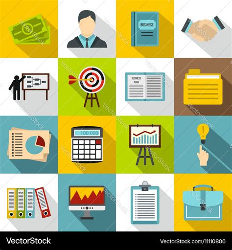 Business plan icons set flat style Royalty Free Vector Image