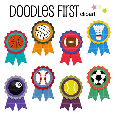 Sports Ribbon Awards Digital Clip Art for Scrapbooking Card Making Cupcake Toppers Paper Crafts ...