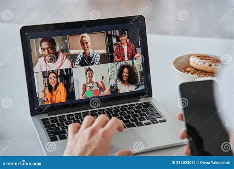 Unrecognizable Man Using His Laptop Computer while Having Zoom Call Stock Image - Image of home ...