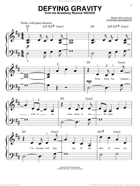 Schwartz - Defying Gravity sheet music for piano solo (big note book)