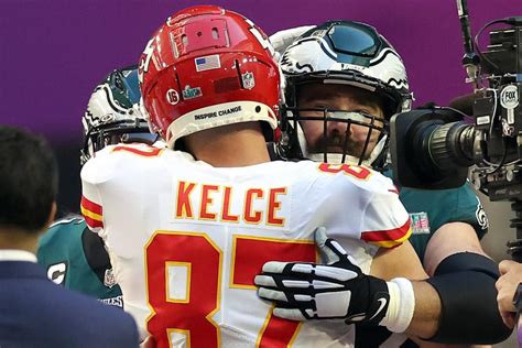 Travis and Jason Kelce Share a Big Brotherly Hug on the Super Bowl ...