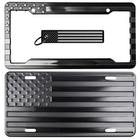 American Flag License Plate, Frame, and Key Tag Combo Black-on-Matte Black — Our Future Nation