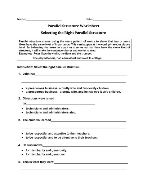 Parallel Structure Worksheets | Selecting Right Parallel Structure ...