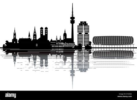 Munich skyline - black and white vector illustration Stock Vector Image ...