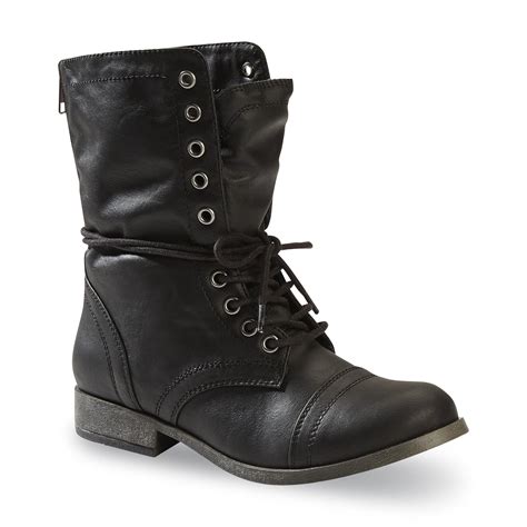 Bongo Women's Estie Mid-Calf Black Fold Over Combat Boot