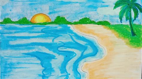 beautiful sea beach side.oil pastel colours drawing.easy very easy step.dipa art and painting ...