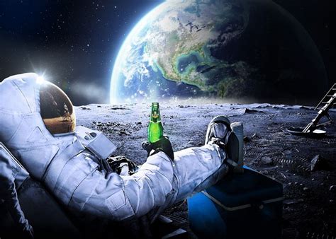 'Funny astronaut with beer' Poster, picture, metal print, paint by Synthwave 1950 | Displate ...