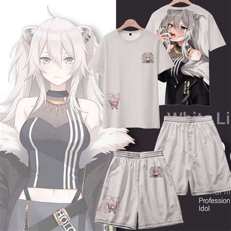 vtuber hololive Virtual Anchor Lion White Peony Big Two-Dimensional Anime Merchandise T-Shirt ...