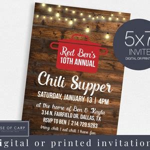 Red Rustic Chili Supper Invitation Chili Cook off Invitation Wood ...