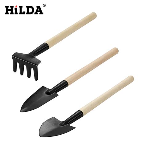 HILDA Mini Schop Hark Tuin Plant Tool Set 3 stks Met Houten Handvat Tuinieren Tool Voor Planten ...