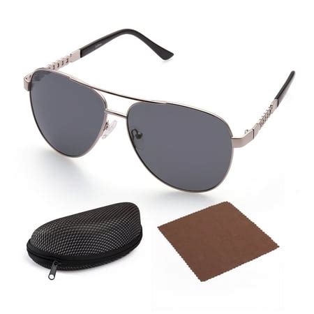 LotFancy - Polarized Aviator Sunglasses for Women, Grey 58mm Shatterproof Lens, Silver Metal ...