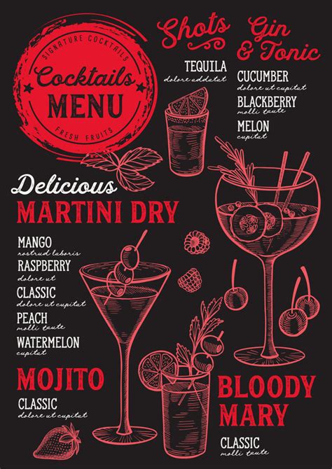 cocktail alcohol bar drink menu template vectors free download