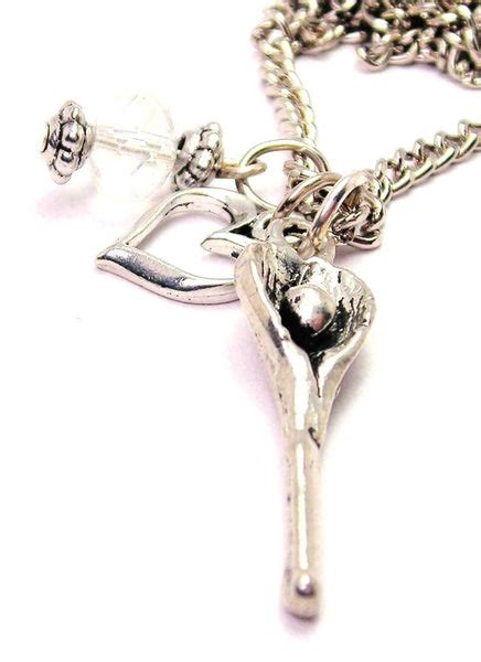 Lacrosse Stick Necklace with Small Heart - American Made Pewter Necklaces from Chubby Chico Charms