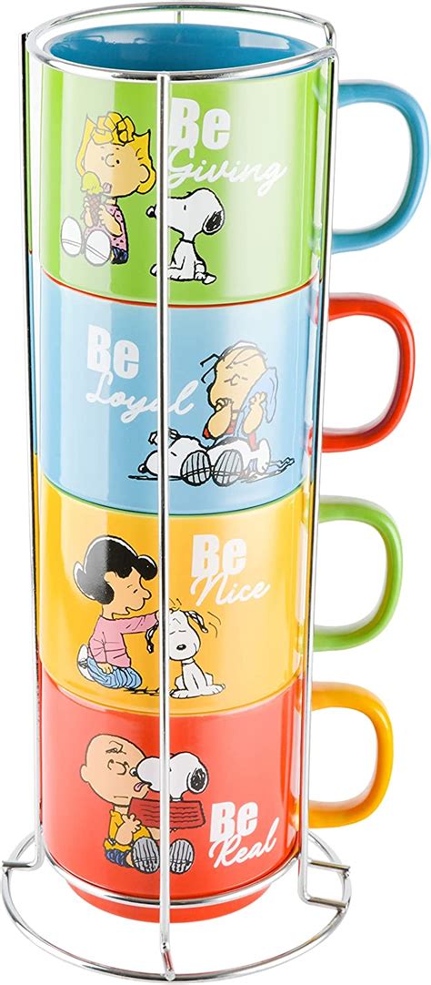 Peanuts Motivational Quotes Stoneware Stackable Mugs, 4-Piece