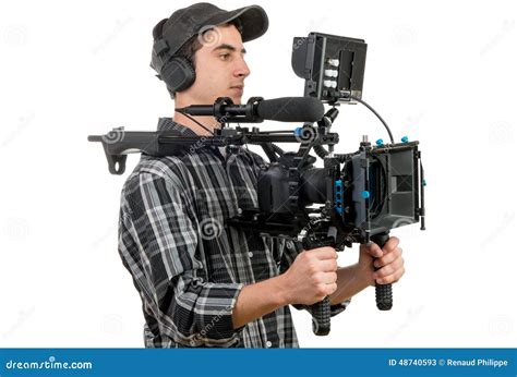 Young Cameraman with Movie Camera Stock Image - Image of camcorder ...