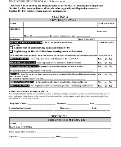 FREE 9+ Sample Employee Update Forms in MS Word | PDF