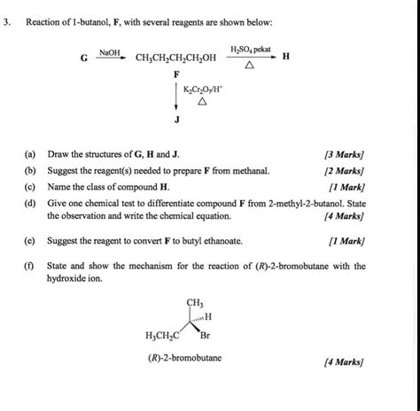 Solved 3. Reaction of 1-butanol, F, with several reagents | Chegg.com