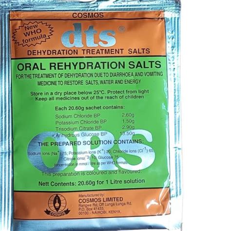 Ors Dehydration Treatment Salts DTS ORAL REHYDRATION SALTS DIARRHEA & VOMITING WHO Formula ...