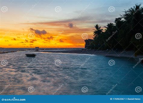 Sunset on Maldives, Tropical Island Stock Image - Image of atoll, house: 176963367