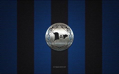 Download wallpapers Arminia Bielefeld logo, German football club, metal emblem, blue black metal ...