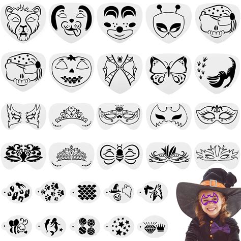 Buy Containlol 40 Pcs Halloween Face Paint Stencils Face Painting Kit ...