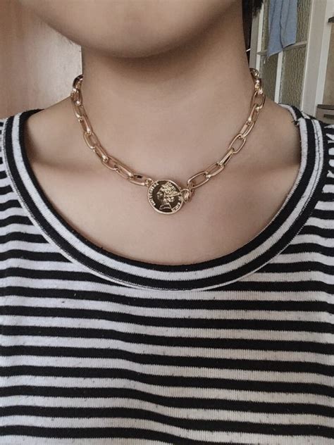 Chunky Gold Chain Choker, Chain Choker Necklace, Choker Coins, Thick ...