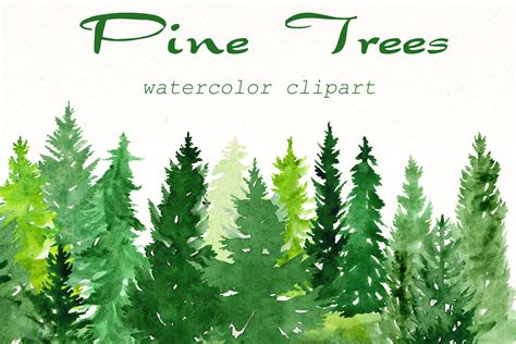 Pine Trees watercolor clipart | Landscape clip art | forest png. By WatercolorPNG | TheHungryJPEG