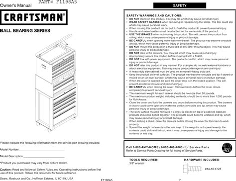 Craftsman 706596154 1102122L User Manual TOOL FRAME MOBILE Manuals And ...