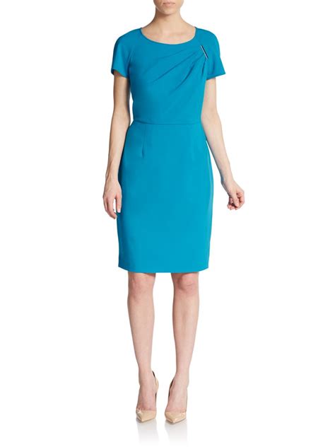 Calvin klein Short Sleeve Sheath Dress in Blue | Lyst