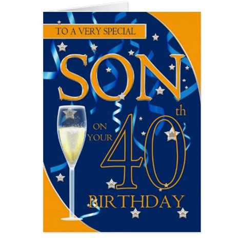 40th Birthday Son - Champagne Glass Card | Zazzle