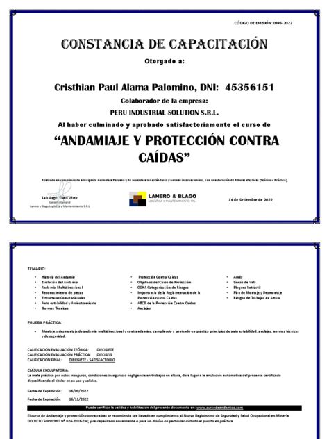 Certificado Andamios Cristian Alama | PDF | Andamio