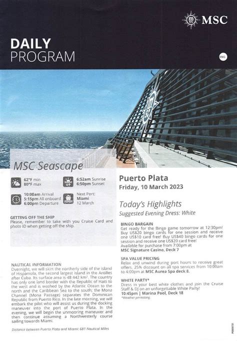 Daily Planner for MSC Seascape / March 2023 - MSC Cruises - Cruise ...