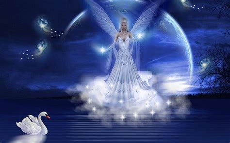 Beautiful Angel, night, art, wings, girl, digital, fairies, swan, HD ...